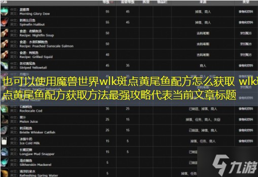 魔兽世界wlk斑点黄尾鱼配方怎么获得-wlk斑点黄尾鱼配方获取方法